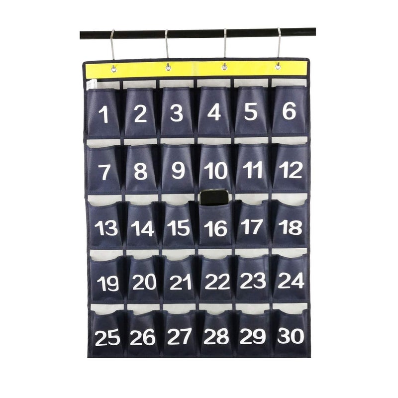 ANIZER Numbered Cell Phones and Calculator Holder Classroom Pocket Chart Wall Door Hanging Organizer for Sundries (30 Pockets with Digital) - Image 2
